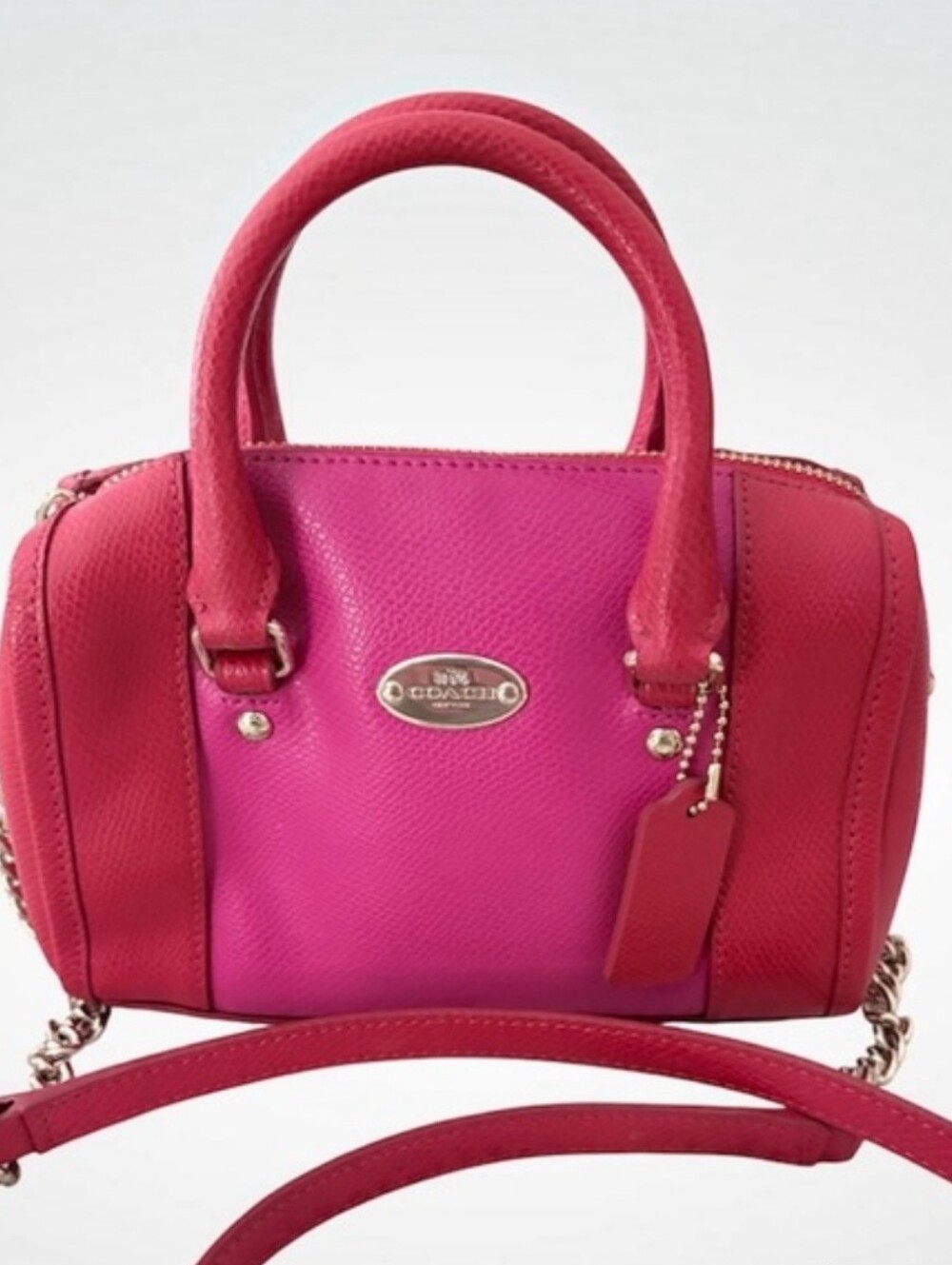 Coach EUC Bicolor Crossgrain Baby Bennett Satchel/Cro in Cardinal and Pink Ruby